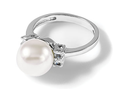 Majestik Sterling Silver Rhodium-plated Size 6 10- White Imitation Shell Pearl and CZ Ring