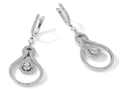 Brilliant Embers Sterling Silver Rhodium-plated 226 Stone CZ Hinged Hoop Chandelier Dangle Earrings