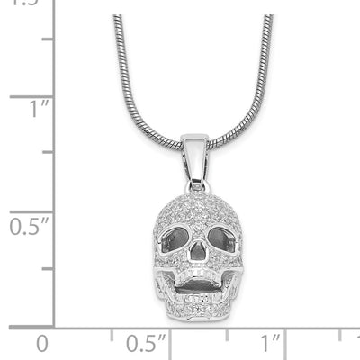 Brilliant Embers Sterling Silver Rhodium-plated 88 Stone Micro Pavé CZ Polished Skull Necklace with Extender