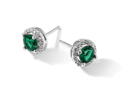 Brilliant Embers Sterling Silver Rhodium-plated 34 Stone White and Green Micro Pav Halo CZ Post Earrings