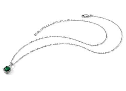 Brilliant Embers Sterling Silver Rhodium-plated 20 Stone White and Green Micro Pav CZ Necklace with Extender