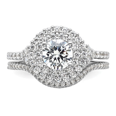 Brilliant Embers Sterling Silver Rhodium-plated 86 Stone Micro Pavé CZ 2-piece Wedding Set