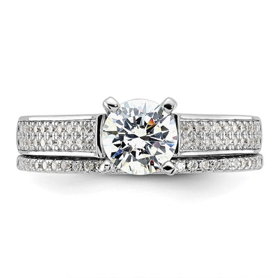 Brilliant Embers Sterling Silver Rhodium-plated 135 Stone Micro Pavé CZ 2-piece Wedding Set