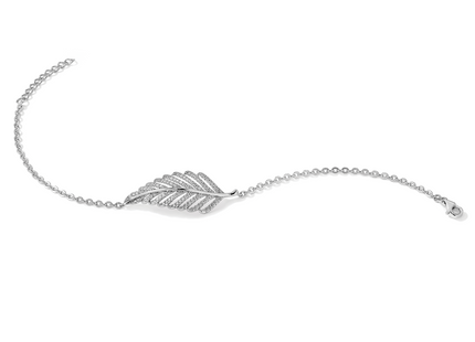 Brilliant Embers Sterling Silver Rhodium-plated 87 Stone Micro Pav CZ Feather Bracelet with Extender