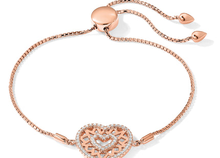 Brilliant Embers Sterling Silver Rose-tone Flash Rose Gold-plated 60 Stone Filigree CZ Heart Adjustable Bracelet