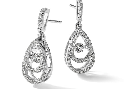 Brilliant Embers Sterling Silver Rhodium-plated 82 Stone CZ Moving Center Pear Shaped Vibrant CZ with Micro Pav CZ Dang
