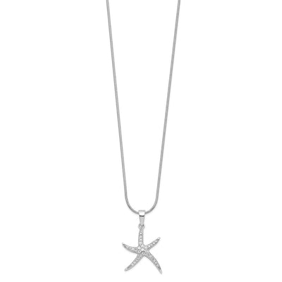 Brilliant Embers Sterling Silver Rhodium-plated 31 Stone Micro Pavé CZ Starfish Necklace with Extender