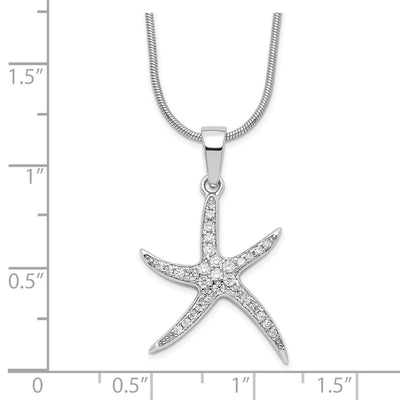Brilliant Embers Sterling Silver Rhodium-plated 31 Stone Micro Pavé CZ Starfish Necklace with Extender