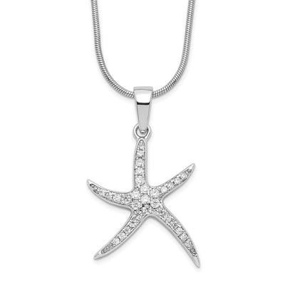 Brilliant Embers Sterling Silver Rhodium-plated 31 Stone Micro Pavé CZ Starfish Necklace with Extender