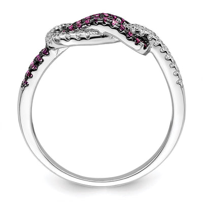 Brilliant Embers Sterling Silver Rhodium-plated 64 Stone Micro Pavé Red and White CZ Love Knot Ring