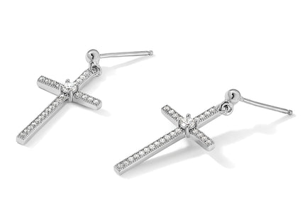 Brilliant Embers Sterling Silver Rhodium-plated 50 Stone Micro Pav CZ Cross Dangle Earrings