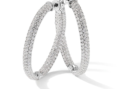 Sterling Shimmer Sterling Silver Rhodium-plated 304 Stone Pav CZ In and Out Round Hinged Hoop Earrings