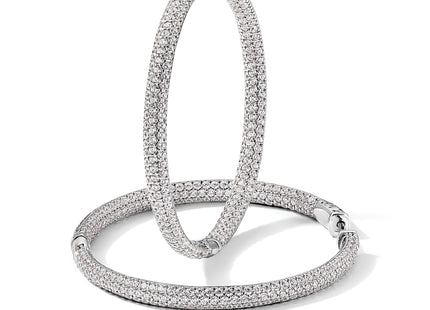 Sterling Shimmer Sterling Silver Rhodium-plated 460 Stone Pav CZ In and Out Round Hinged Hoop Earrings