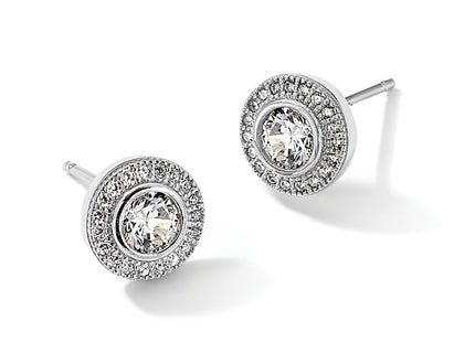 Brilliant Embers Sterling Silver Rhodium-plated 40 Stone Micro Pav Halo CZ Post Earrings