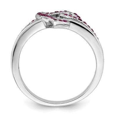 Brilliant Embers Sterling Silver Rhodium-plated 41 Stone Micro Pavé Red and White CZ Heart Ring
