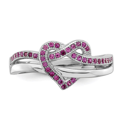 Brilliant Embers Sterling Silver Rhodium-plated 41 Stone Micro Pavé Red and White CZ Heart Ring