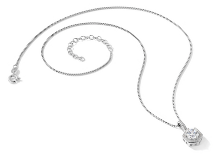 Brilliant Embers Sterling Silver Rhodium-plated 31 Stone Micro Pav CZ Hexagon Necklace with Extender
