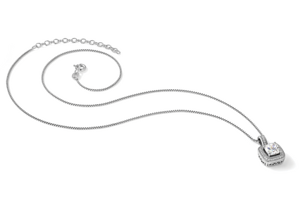 Brilliant Embers Sterling Silver Rhodium-plated 35 Stone Halo Micro Pav CZ Necklace with Extender