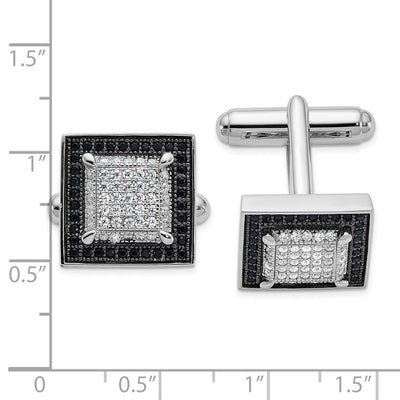 Brilliant Embers Sterling Silver Rhodium-plated 162 Stone Micro Pavé Black and White CZ Cuff Links