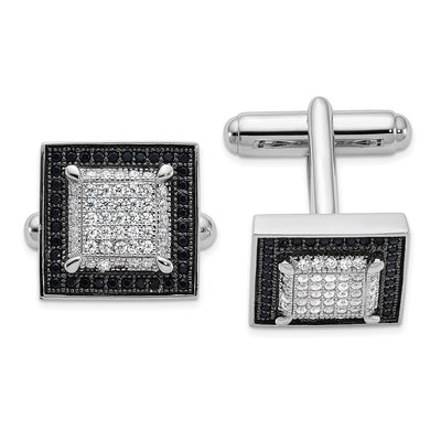 Brilliant Embers Sterling Silver Rhodium-plated 162 Stone Micro Pavé Black and White CZ Cuff Links