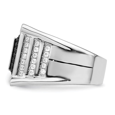 Brilliant Embers Sterling Silver Rhodium-plated 113 Stone Micro Pavé CZ Black and White Men's Ring