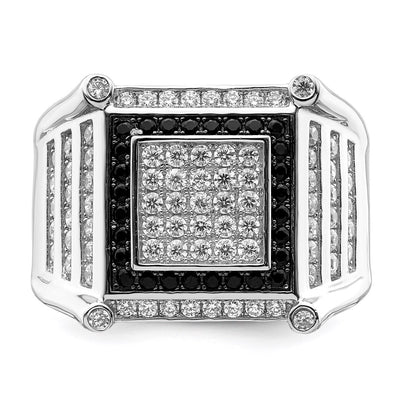 Brilliant Embers Sterling Silver Rhodium-plated 113 Stone Micro Pavé CZ Black and White Men's Ring