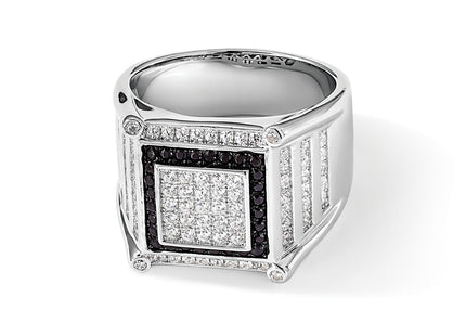 Brilliant Embers Sterling Silver Rhodium-plated 113 Stone Micro Pav CZ Black and White Men's Ring