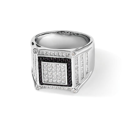 Brilliant Embers Sterling Silver Rhodium-plated 113 Stone Micro Pavé CZ Black and White Men's Ring