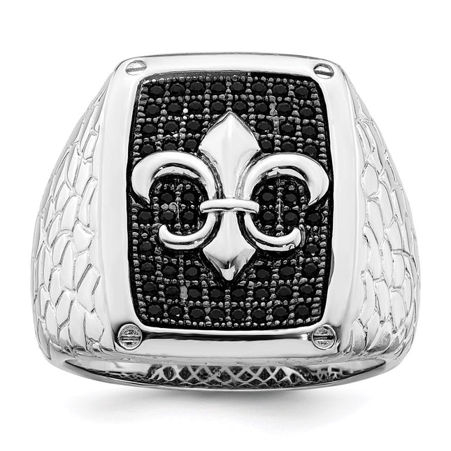Sterling silver cubic zirconia fleur de lis ring