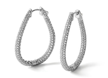 Sterling Shimmer Sterling Silver Rhodium-plated 308 Stone Pav - CZ In and Out Teardrop Hinged Hoop Earrings