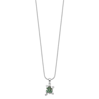 Brilliant Embers Sterling Silver Rhodium-plated 34 Stone Micro Pavé Green CZ Frog Necklace with Extender