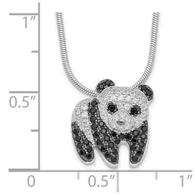 Brilliant Embers Sterling Silver Rhodium-plated 84 Stone Micro Pavé Black and White CZ Panda Necklace with Extender