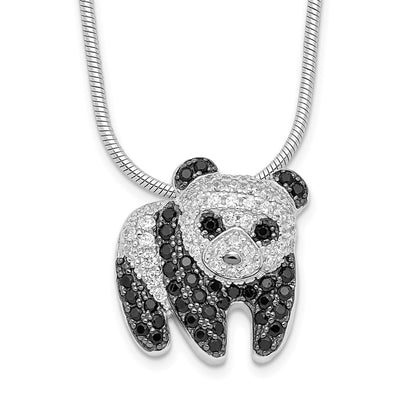 Brilliant Embers Sterling Silver Rhodium-plated 84 Stone Micro Pavé Black and White CZ Panda Necklace with Extender