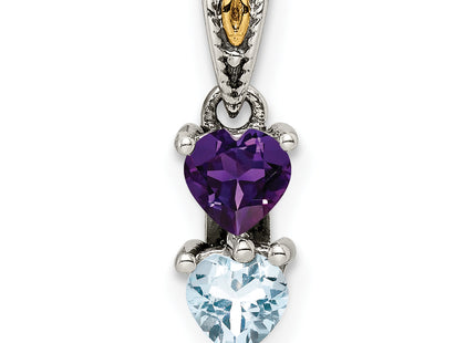 Sterling Silver Antiqued w/14k 2-stone Mother's Pendant Mounting