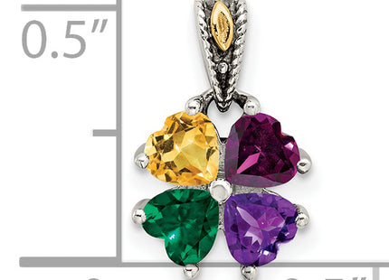 Sterling Silver Antiqued w/14k 4-stone Mother's Pendant Mounting
