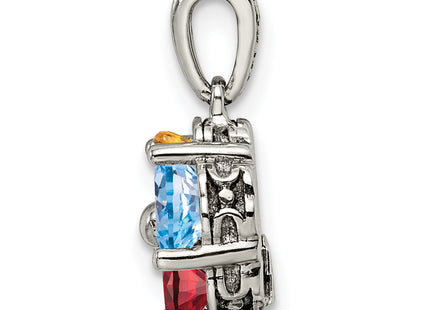 Sterling Silver Antiqued w/14k 5-stone Mother's Pendant Mounting