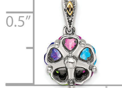 Sterling Silver Antiqued w/14k 5-stone Mother's Pendant