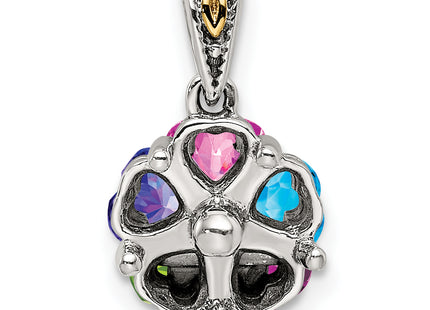 Sterling Silver Antiqued w/14k 5-stone Mother's Pendant Mounting
