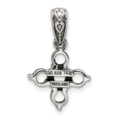 Sterling Silver Antiqued w/14K 5-stone w/Diamond Mothers Pendant Semi-Mount, 14 x 14mm