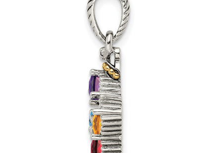 Sterling Silver Antiqued w/14K 5-stone w/Diamond Mothers Pendant Semi-Mount, 15 x 13mm