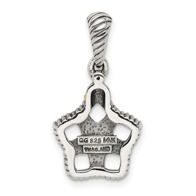 Sterling Silver Antiqued w/14K 5-stone w/Diamond Mothers Pendant Semi-Mount, 10 x 10mm