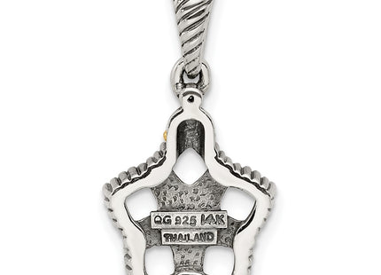 Sterling Silver Antiqued w/14K 5-stone w/Diamond Mothers Pendant Semi-Mount, 15 x 13mm