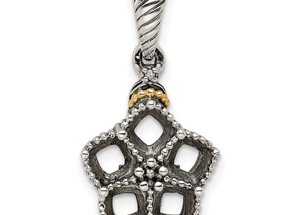 Sterling Silver Antiqued w/14K 5-stone w/Diamond Mothers Pendant Semi-Mount, 15 x 13mm