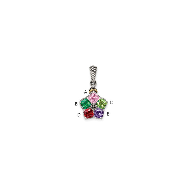 Sterling Silver Antiqued w/14k 5-stone w/Diamond Mothers Pendant Semi-Mount, 23 x 11mm