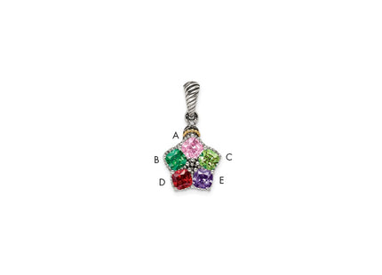 Sterling Silver Antiqued w/14K 5-stone w/Diamond Mothers Pendant Semi-Mount, 15 x 13mm