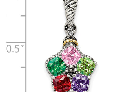 Sterling Silver Antiqued w/14K 5-stone w/Diamond Mothers Pendant Semi-Mount, 15 x 13mm