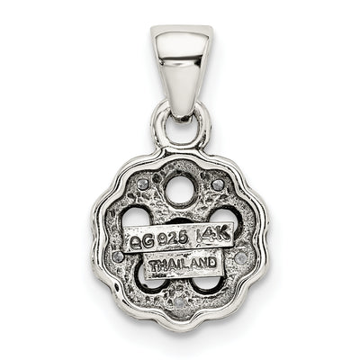 Sterling Silver Antiqued w/14K 5-stone w/Diamond Mothers Pendant Semi-Mount, 10 x 10mm