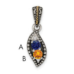 Sterling Silver Antique w/14k 2-stone w/Diamond Family Pendant w/18in Chain view 10