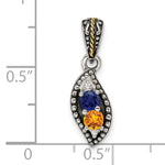 Sterling Silver Antique w/14k 2-stone w/Diamond Family Pendant w/18in Chain view 12