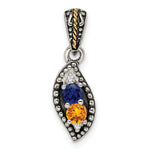 Sterling Silver Antique w/14k 2-stone w/Diamond Family Pendant w/18in Chain view 7